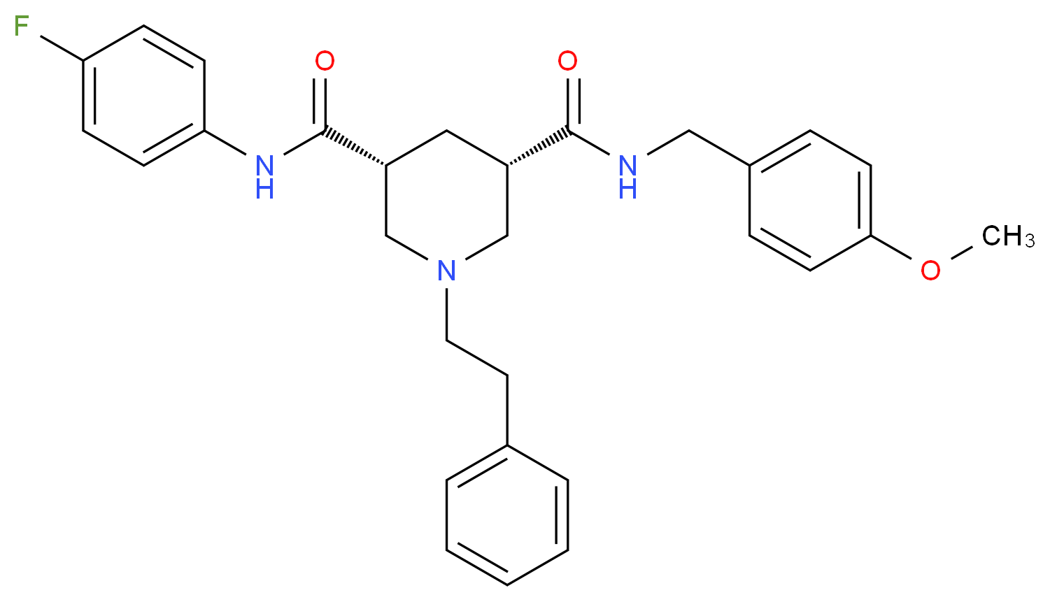 (3R,5S)-N-(4-fluorophenyl)-N'-(4-methoxybenzyl)-1-(2-phenylethyl)-3,5-piperidinedicarboxamide_分子结构_CAS_)
