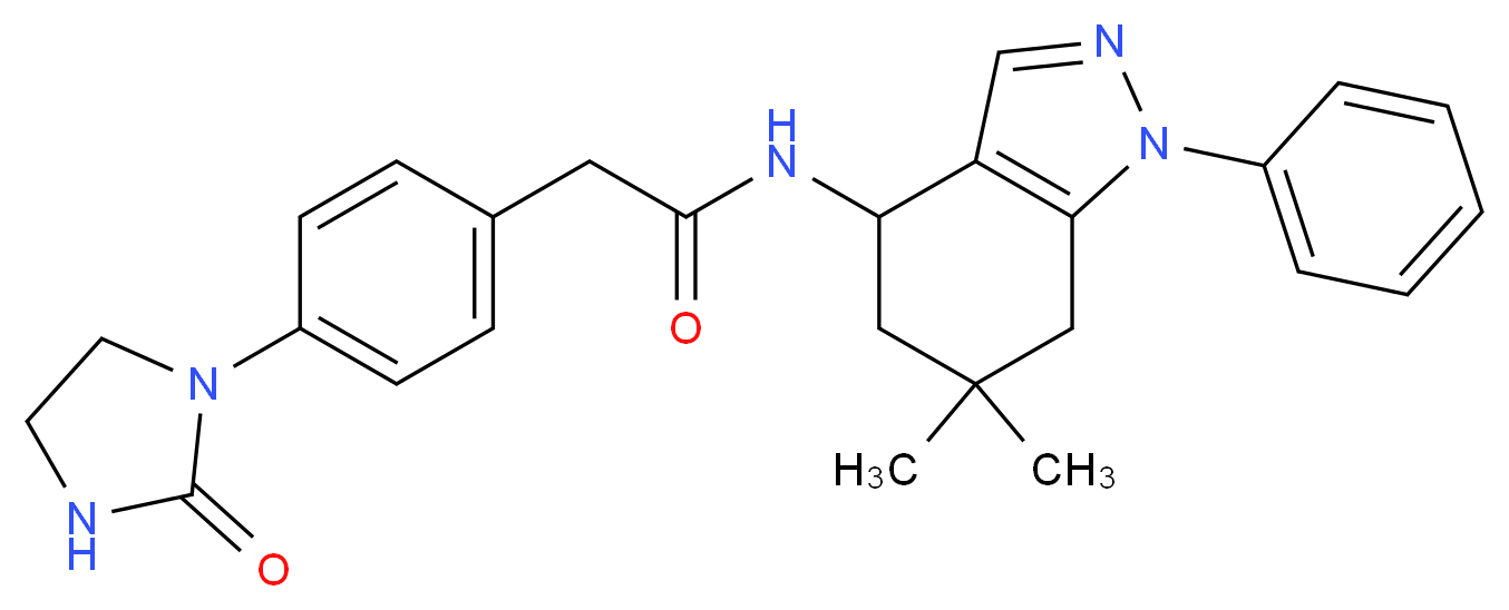 N-(6,6-dimethyl-1-phenyl-4,5,6,7-tetrahydro-1H-indazol-4-yl)-2-[4-(2-oxo-1-imidazolidinyl)phenyl]acetamide_分子结构_CAS_)