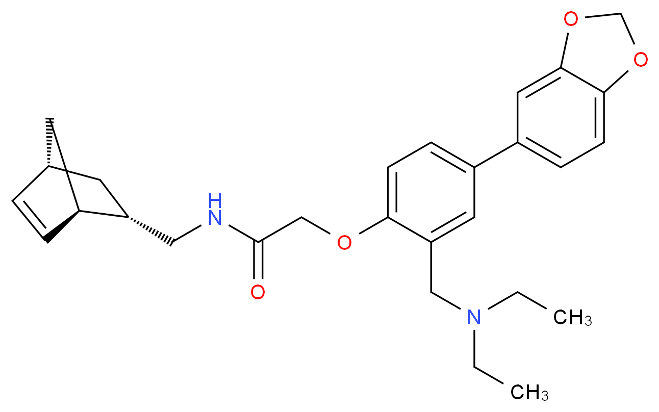 2-{4-(1,3-benzodioxol-5-yl)-2-[(diethylamino)methyl]phenoxy}-N-[(1R*,2S*,4R*)-bicyclo[2.2.1]hept-5-en-2-ylmethyl]acetamide_分子结构_CAS_)