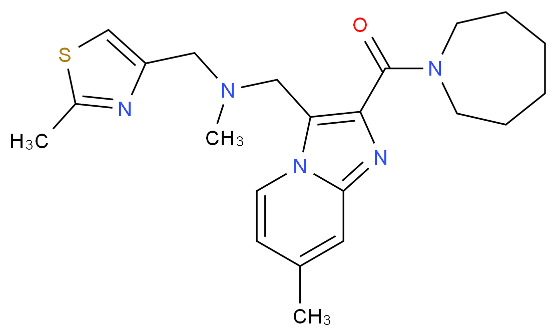 1-[2-(1-azepanylcarbonyl)-7-methylimidazo[1,2-a]pyridin-3-yl]-N-methyl-N-[(2-methyl-1,3-thiazol-4-yl)methyl]methanamine_分子结构_CAS_)