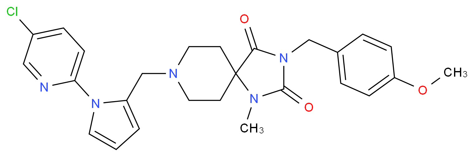 8-{[1-(5-chloro-2-pyridinyl)-1H-pyrrol-2-yl]methyl}-3-(4-methoxybenzyl)-1-methyl-1,3,8-triazaspiro[4.5]decane-2,4-dione_分子结构_CAS_)