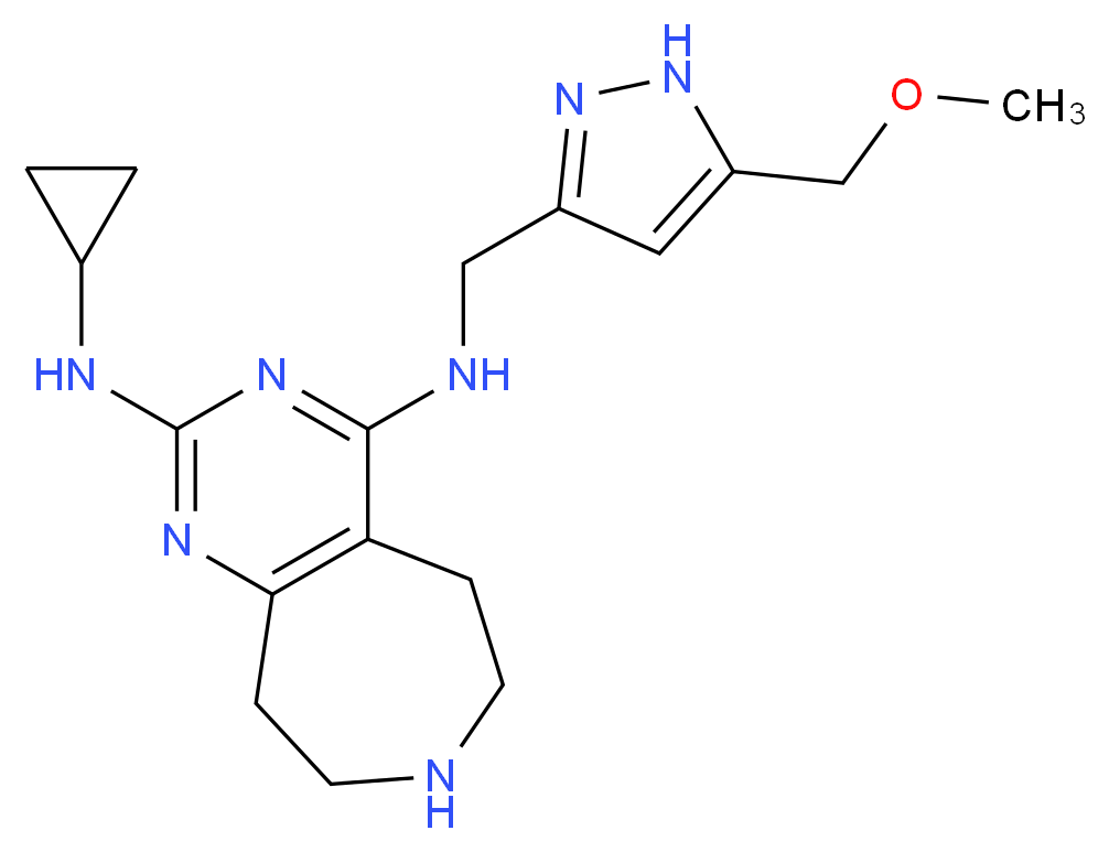 N~2~-cyclopropyl-N~4~-{[5-(methoxymethyl)-1H-pyrazol-3-yl]methyl}-6,7,8,9-tetrahydro-5H-pyrimido[4,5-d]azepine-2,4-diamine_分子结构_CAS_)