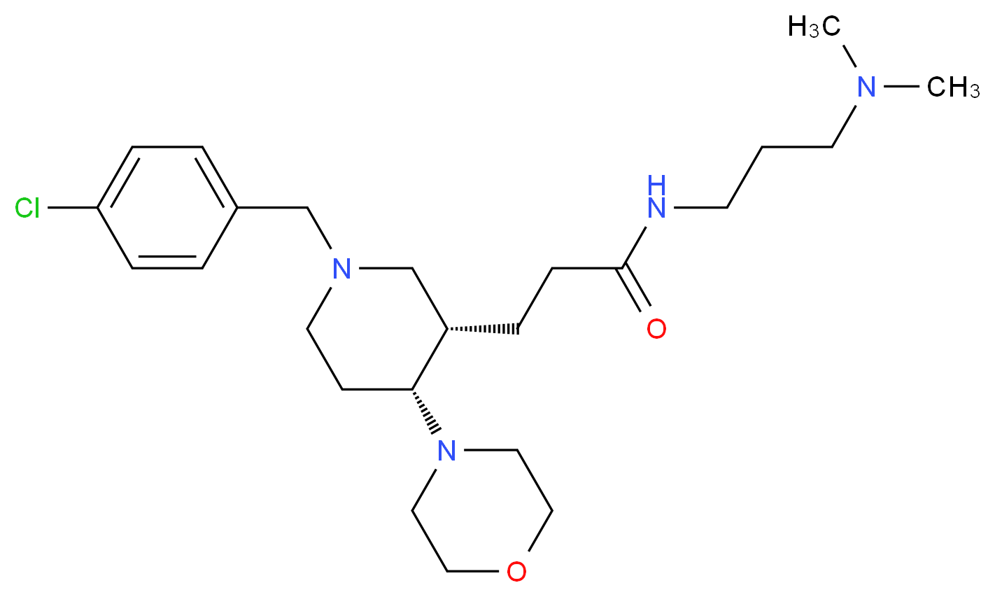 3-[(3S*,4R*)-1-(4-chlorobenzyl)-4-(4-morpholinyl)-3-piperidinyl]-N-[3-(dimethylamino)propyl]propanamide_分子结构_CAS_)