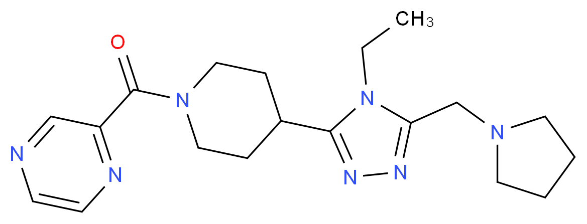 2-({4-[4-ethyl-5-(pyrrolidin-1-ylmethyl)-4H-1,2,4-triazol-3-yl]piperidin-1-yl}carbonyl)pyrazine_分子结构_CAS_)