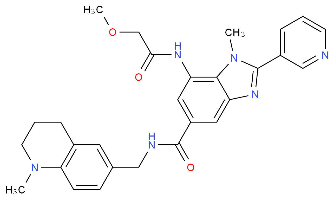 7-[(methoxyacetyl)amino]-1-methyl-N-[(1-methyl-1,2,3,4-tetrahydro-6-quinolinyl)methyl]-2-(3-pyridinyl)-1H-benzimidazole-5-carboxamide_分子结构_CAS_)
