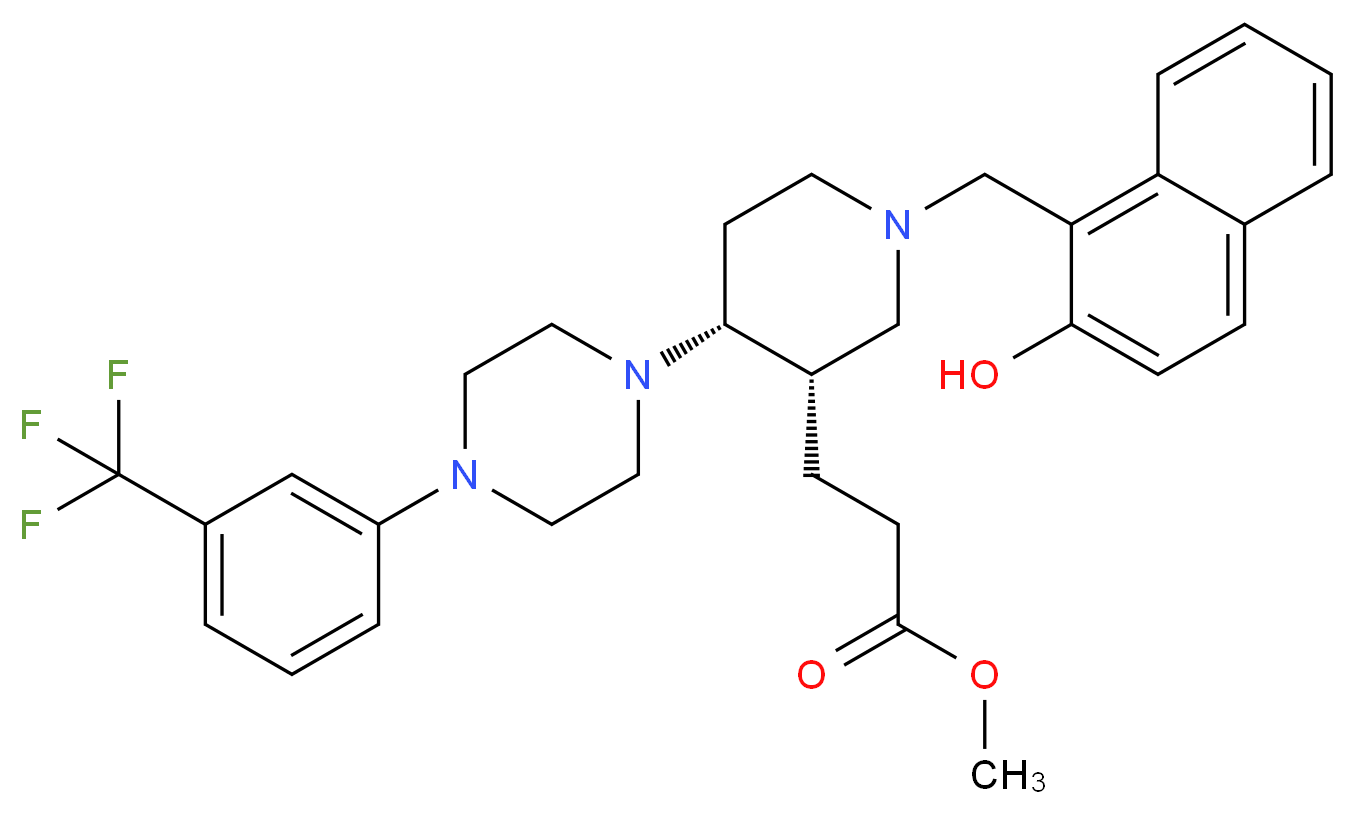 methyl 3-((3S*,4R*)-1-[(2-hydroxy-1-naphthyl)methyl]-4-{4-[3-(trifluoromethyl)phenyl]-1-piperazinyl}-3-piperidinyl)propanoate_分子结构_CAS_)