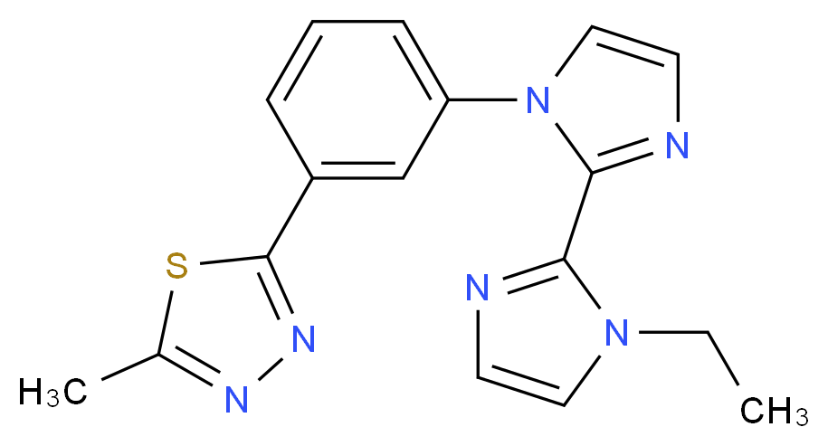 1-ethyl-1'-[3-(5-methyl-1,3,4-thiadiazol-2-yl)phenyl]-1H,1'H-2,2'-biimidazole_分子结构_CAS_)