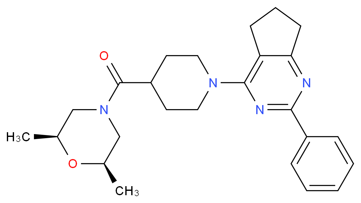 4-(4-{[(2R*,6S*)-2,6-dimethyl-4-morpholinyl]carbonyl}-1-piperidinyl)-2-phenyl-6,7-dihydro-5H-cyclopenta[d]pyrimidine_分子结构_CAS_)