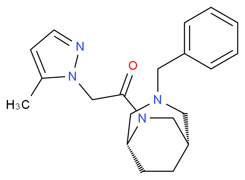 (1S*,5R*)-3-benzyl-6-[(5-methyl-1H-pyrazol-1-yl)acetyl]-3,6-diazabicyclo[3.2.2]nonane_分子结构_CAS_)