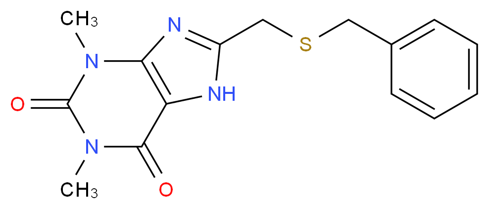 8-[(benzylsulfanyl)methyl]-1,3-dimethyl-2,3,6,7-tetrahydro-1H-purine-2,6-dione_分子结构_CAS_6466-43-9