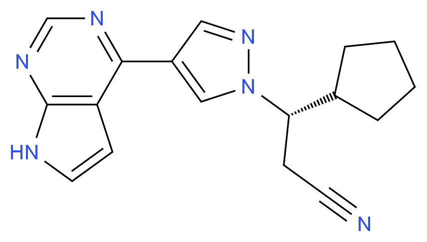 (3S)-3-cyclopentyl-3-(4-{7H-pyrrolo[2,3-d]pyrimidin-4-yl}-1H-pyrazol-1-yl)propanenitrile_分子结构_CAS_941685-37-6