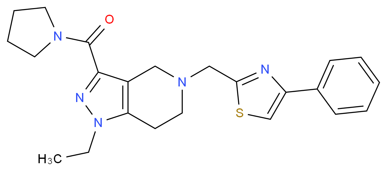 1-ethyl-5-[(4-phenyl-1,3-thiazol-2-yl)methyl]-3-(1-pyrrolidinylcarbonyl)-4,5,6,7-tetrahydro-1H-pyrazolo[4,3-c]pyridine_分子结构_CAS_)