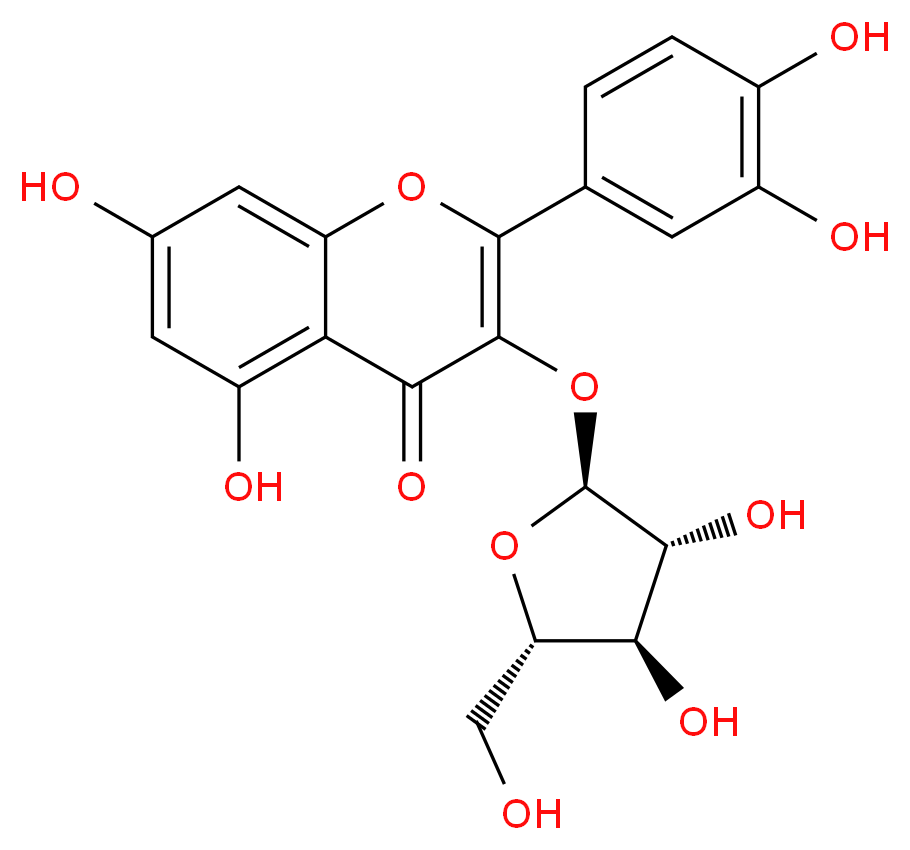 3-{[(2S,3R,4R,5S)-3,4-dihydroxy-5-(hydroxymethyl)oxolan-2-yl]oxy}-2-(3,4-dihydroxyphenyl)-5,7-dihydroxy-4H-chromen-4-one_分子结构_CAS_572-30-5