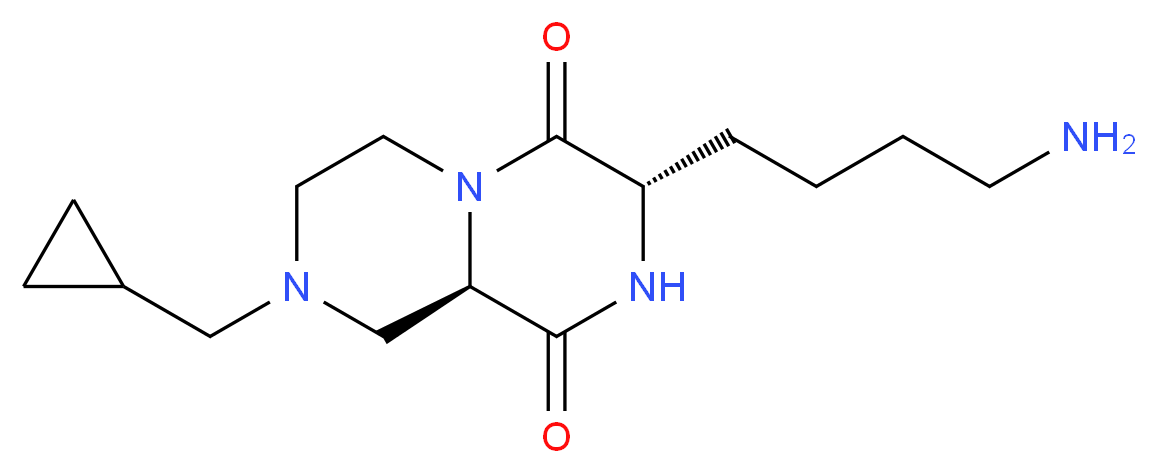 (3S,9aR)-3-(4-aminobutyl)-8-(cyclopropylmethyl)tetrahydro-2H-pyrazino[1,2-a]pyrazine-1,4(3H,6H)-dione_分子结构_CAS_)
