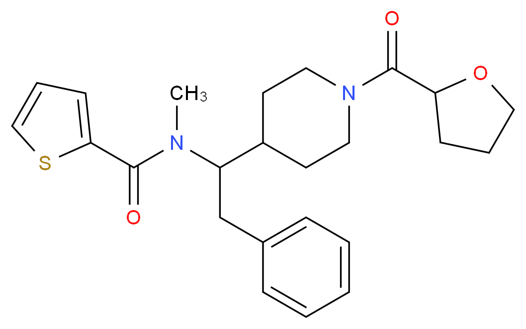 N-methyl-N-{2-phenyl-1-[1-(tetrahydro-2-furanylcarbonyl)-4-piperidinyl]ethyl}-2-thiophenecarboxamide_分子结构_CAS_)