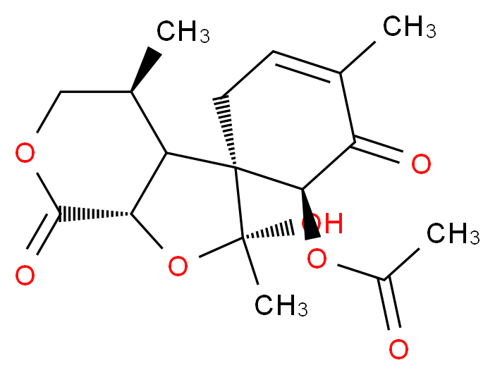 (1S,2'R,3'aR,4'S,6S,7'aS)-2'-hydroxy-2',4,4'-trimethyl-5,7'-dioxo-2',3'a,4',5',7',7'a-hexahydrospiro[cyclohexane-1,3'-furo[2,3-c]pyra]-3-en-6-yl acetate_分子结构_CAS_486430-93-7