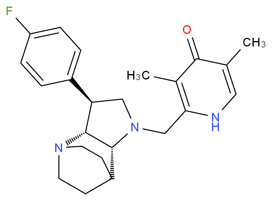 2-{[(2R*,3S*,6R*)-3-(4-fluorophenyl)-1,5-diazatricyclo[5.2.2.0~2,6~]undec-5-yl]methyl}-3,5-dimethyl-4(1H)-pyridinone_分子结构_CAS_)