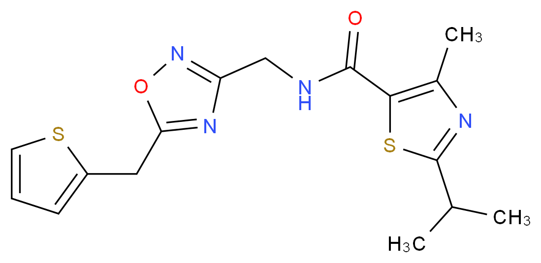 2-isopropyl-4-methyl-N-{[5-(2-thienylmethyl)-1,2,4-oxadiazol-3-yl]methyl}-1,3-thiazole-5-carboxamide_分子结构_CAS_)