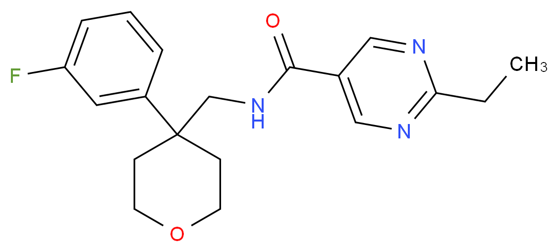 2-ethyl-N-{[4-(3-fluorophenyl)tetrahydro-2H-pyran-4-yl]methyl}pyrimidine-5-carboxamide_分子结构_CAS_)