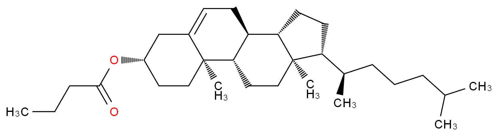 (1S,2R,5S,10S,11S,14R,15R)-2,15-dimethyl-14-[(2R)-6-methylheptan-2-yl]tetracyclo[8.7.0.0<sup>2</sup>,<sup>7</sup>.0<sup>1</sup><sup>1</sup>,<sup>1</sup><sup>5</sup>]heptadec-7-en-5-yl butanoate_分子结构_CAS_521-13-1