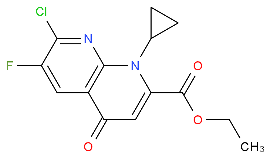 ethyl 7-chloro-1-cyclopropyl-6-fluoro-4-oxo-1,4-dihydro-1,8-naphthyridine-2-carboxylate_分子结构_CAS_96568-07-9