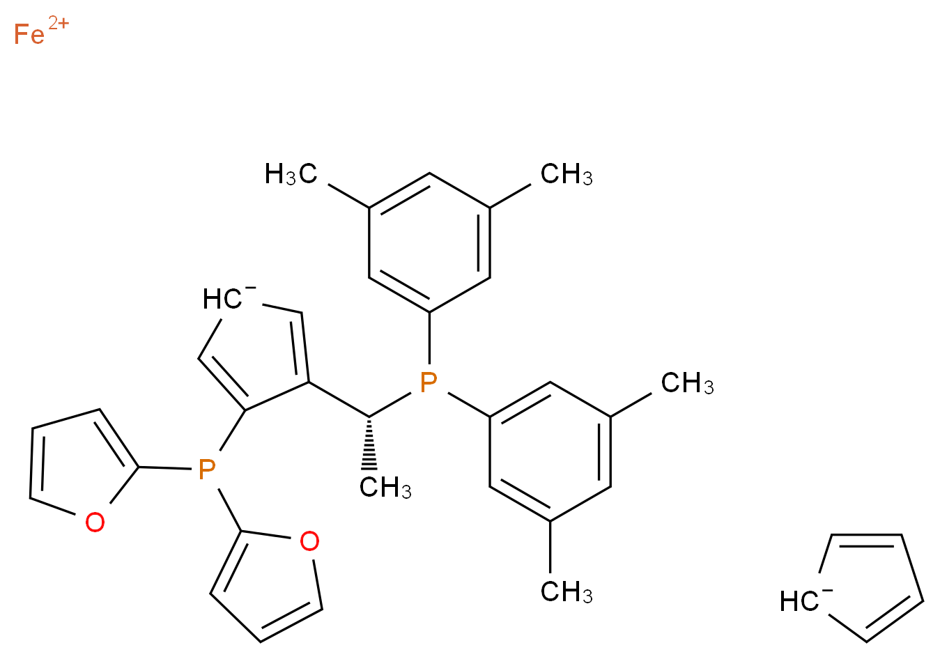 λ<sup>2</sup>-iron(2+) ion 3-[(1R)-1-[bis(3,5-dimethylphenyl)phosphanyl]ethyl]-4-[bis(furan-2-yl)phosphanyl]cyclopenta-2,4-dien-1-ide cyclopenta-2,4-dien-1-ide_分子结构_CAS_649559-65-9
