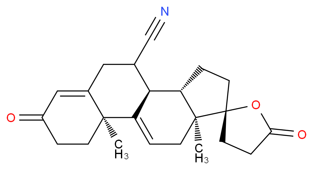 (2R,2'S,10'R,11'S,15'S)-2',15'-dimethyl-5,5'-dioxospiro[oxolane-2,14'-tetracyclo[8.7.0.0<sup>2</sup>,<sup>7</sup>.0<sup>1</sup><sup>1</sup>,<sup>1</sup><sup>5</sup>]heptadecane]-1'(17'),6'-diene-9'-carbonitrile_分子结构_CAS_1197900-95-0