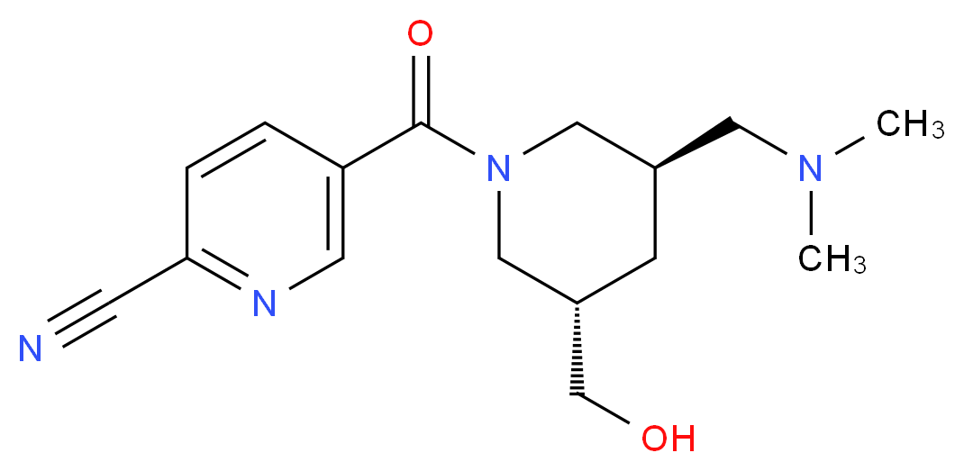 5-{[(3R*,5S*)-3-[(dimethylamino)methyl]-5-(hydroxymethyl)-1-piperidinyl]carbonyl}-2-pyridinecarbonitrile_分子结构_CAS_)
