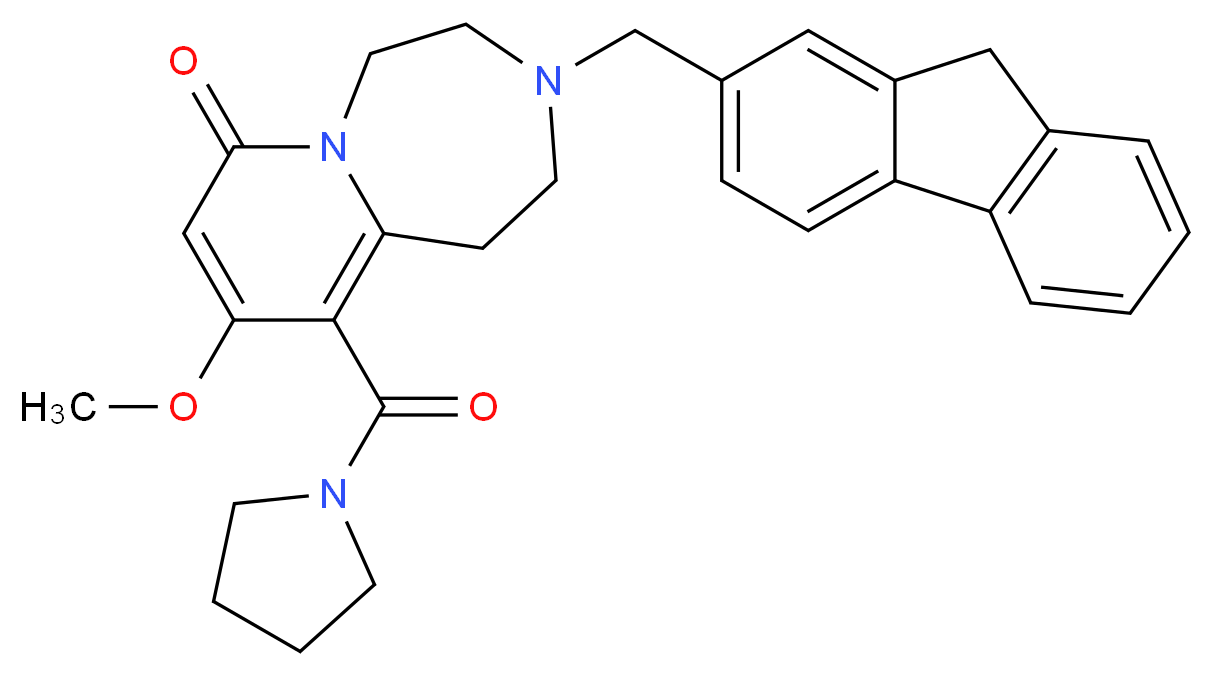 3-(9H-fluoren-2-ylmethyl)-9-methoxy-10-(1-pyrrolidinylcarbonyl)-2,3,4,5-tetrahydropyrido[1,2-d][1,4]diazepin-7(1H)-one_分子结构_CAS_)