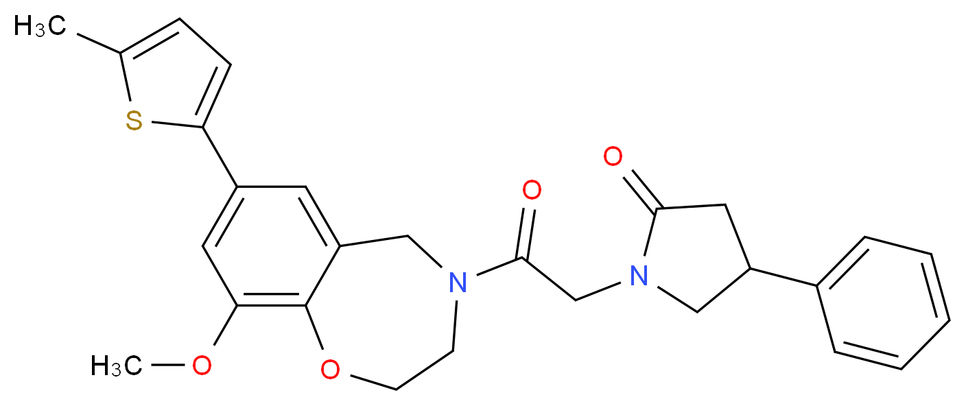 1-{2-[9-methoxy-7-(5-methyl-2-thienyl)-2,3-dihydro-1,4-benzoxazepin-4(5H)-yl]-2-oxoethyl}-4-phenyl-2-pyrrolidinone_分子结构_CAS_)