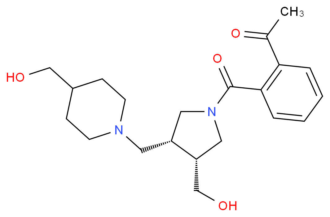 1-{2-[((3R*,4R*)-3-(hydroxymethyl)-4-{[4-(hydroxymethyl)piperidin-1-yl]methyl}pyrrolidin-1-yl)carbonyl]phenyl}ethanone_分子结构_CAS_)