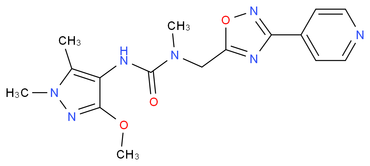 N'-(3-methoxy-1,5-dimethyl-1H-pyrazol-4-yl)-N-methyl-N-[(3-pyridin-4-yl-1,2,4-oxadiazol-5-yl)methyl]urea_分子结构_CAS_)