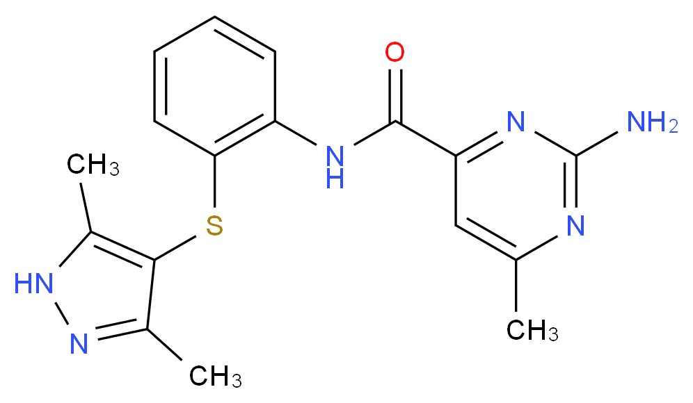 2-amino-N-{2-[(3,5-dimethyl-1H-pyrazol-4-yl)thio]phenyl}-6-methylpyrimidine-4-carboxamide_分子结构_CAS_)