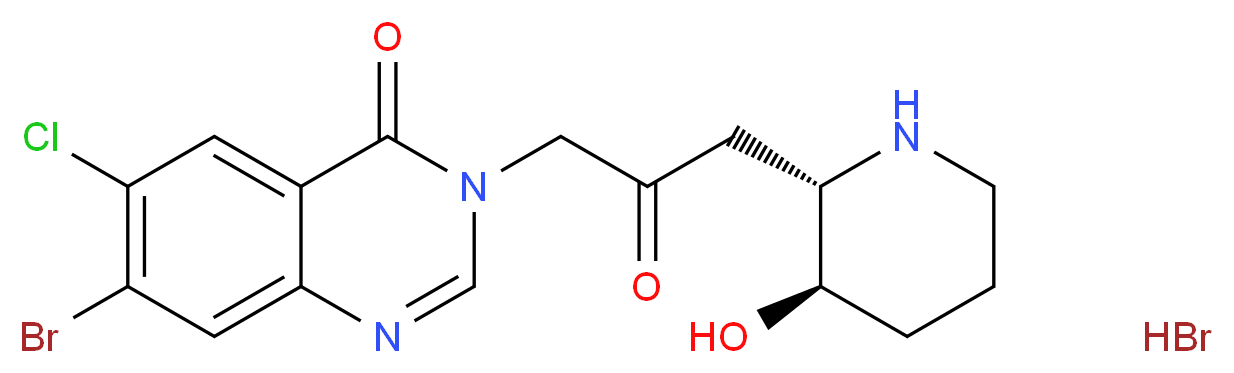 7-bromo-6-chloro-3-{3-[(2S,3R)-3-hydroxypiperidin-2-yl]-2-oxopropyl}-3,4-dihydroquinazolin-4-one hydrobromide_分子结构_CAS_64924-67-0