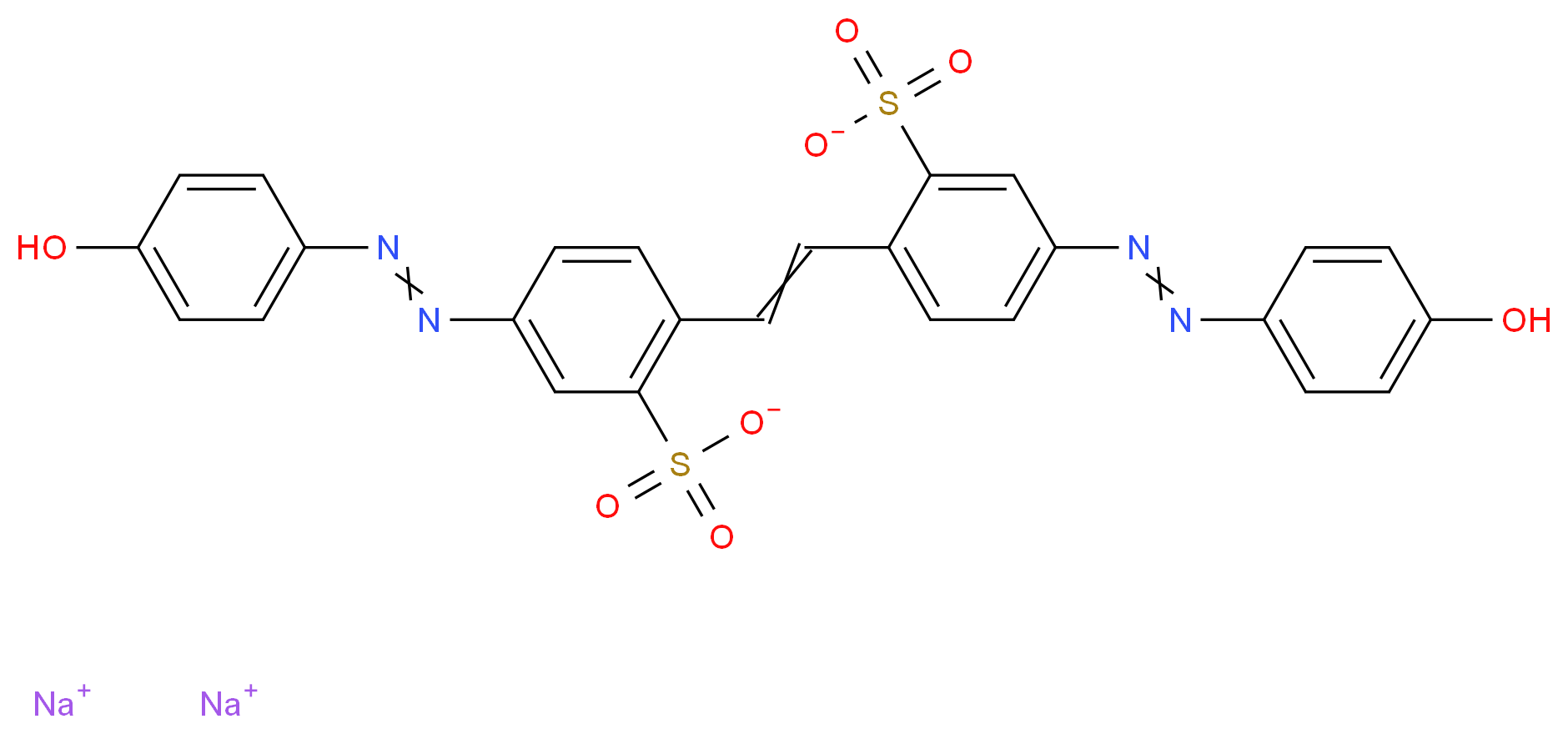 disodium 5-[2-(4-hydroxyphenyl)diazen-1-yl]-2-(2-{4-[2-(4-hydroxyphenyl)diazen-1-yl]-2-sulfonatophenyl}ethenyl)benzene-1-sulfonate_分子结构_CAS_3051-11-4