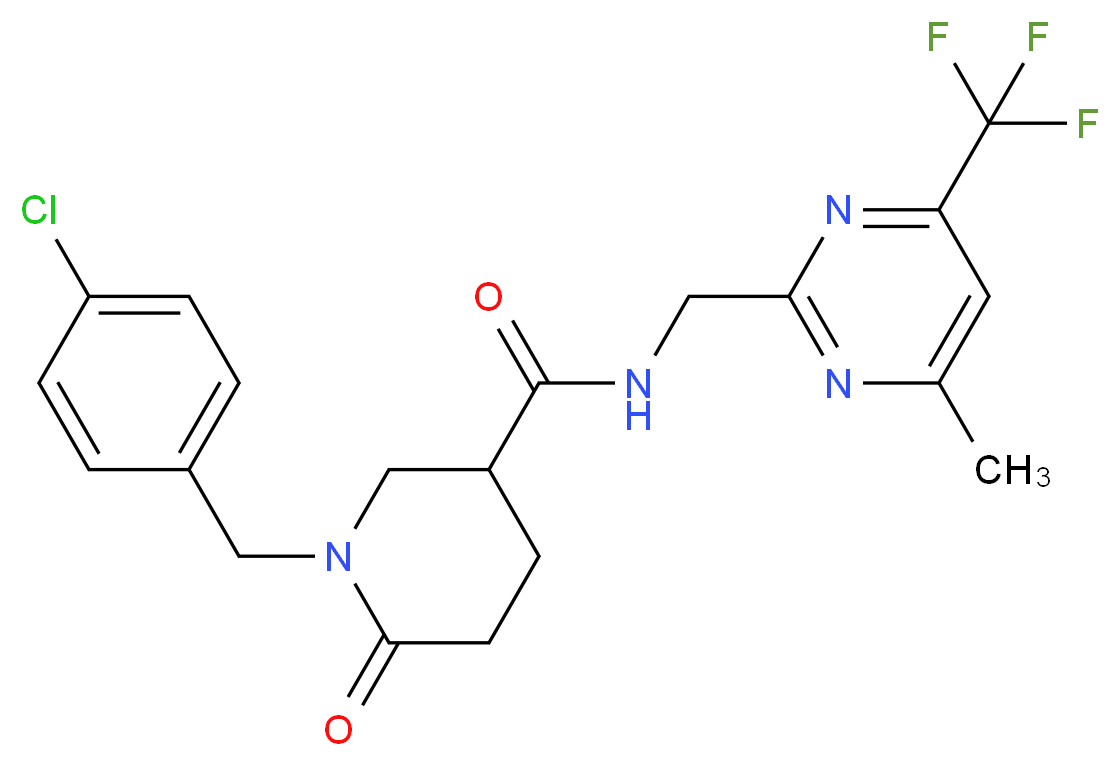1-(4-chlorobenzyl)-N-{[4-methyl-6-(trifluoromethyl)-2-pyrimidinyl]methyl}-6-oxo-3-piperidinecarboxamide_分子结构_CAS_)