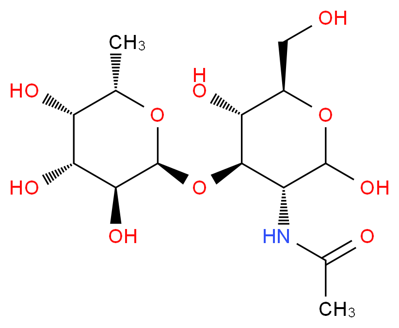 N-[(3R,4R,5S,6R)-2,5-dihydroxy-6-(hydroxymethyl)-4-{[(2S,3S,4R,5S,6S)-3,4,5-trihydroxy-6-methyloxan-2-yl]oxy}oxan-3-yl]acetamide_分子结构_CAS_52630-68-9