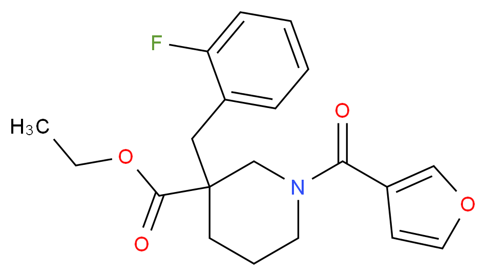ethyl 3-(2-fluorobenzyl)-1-(3-furoyl)-3-piperidinecarboxylate_分子结构_CAS_)