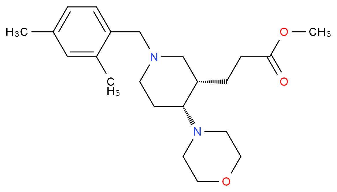 methyl 3-[(3S*,4R*)-1-(2,4-dimethylbenzyl)-4-(4-morpholinyl)-3-piperidinyl]propanoate_分子结构_CAS_)