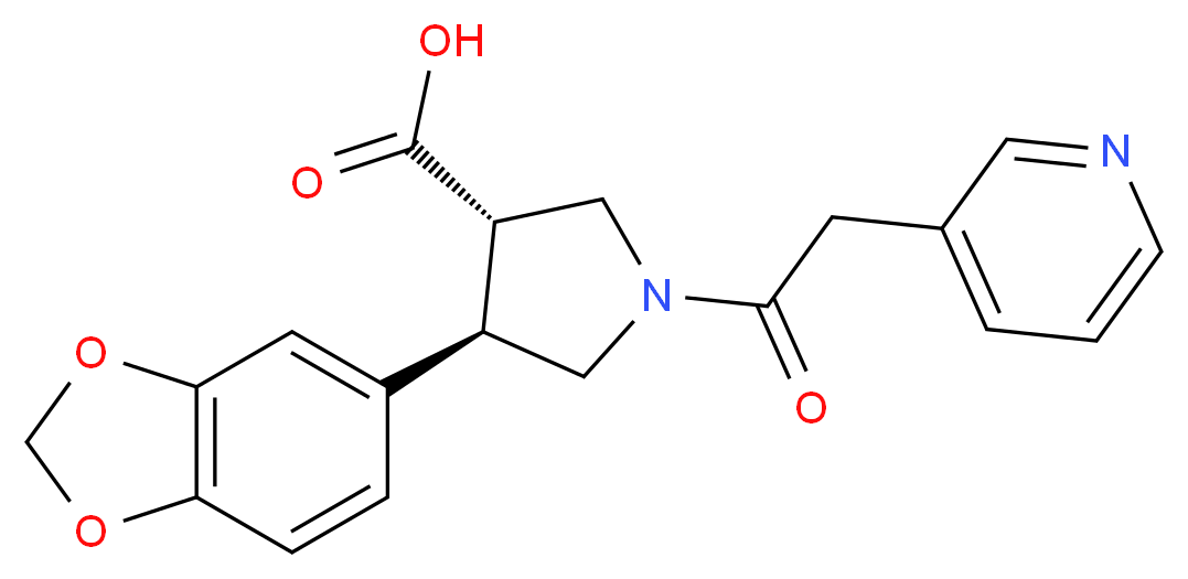 (3S*,4R*)-4-(1,3-benzodioxol-5-yl)-1-(pyridin-3-ylacetyl)pyrrolidine-3-carboxylic acid_分子结构_CAS_)