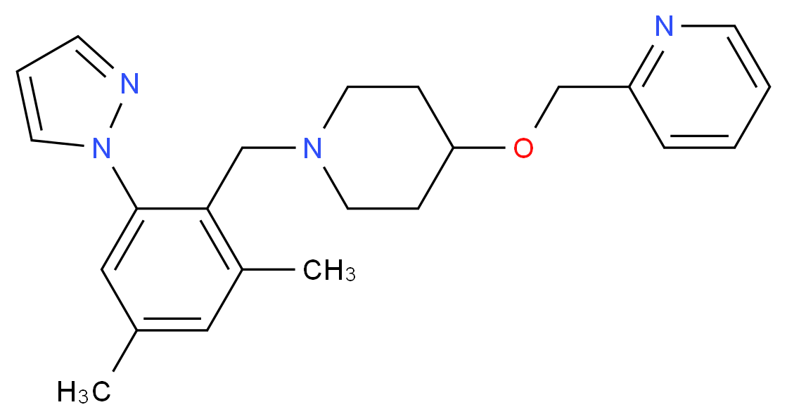 2-[({1-[2,4-dimethyl-6-(1H-pyrazol-1-yl)benzyl]piperidin-4-yl}oxy)methyl]pyridine_分子结构_CAS_)