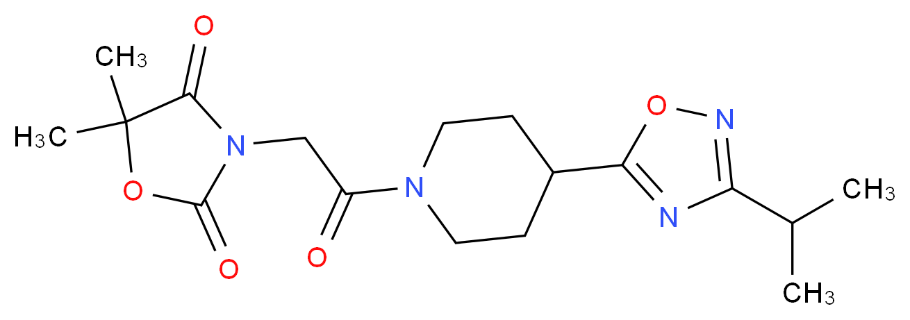 3-{2-[4-(3-isopropyl-1,2,4-oxadiazol-5-yl)piperidin-1-yl]-2-oxoethyl}-5,5-dimethyl-1,3-oxazolidine-2,4-dione_分子结构_CAS_)