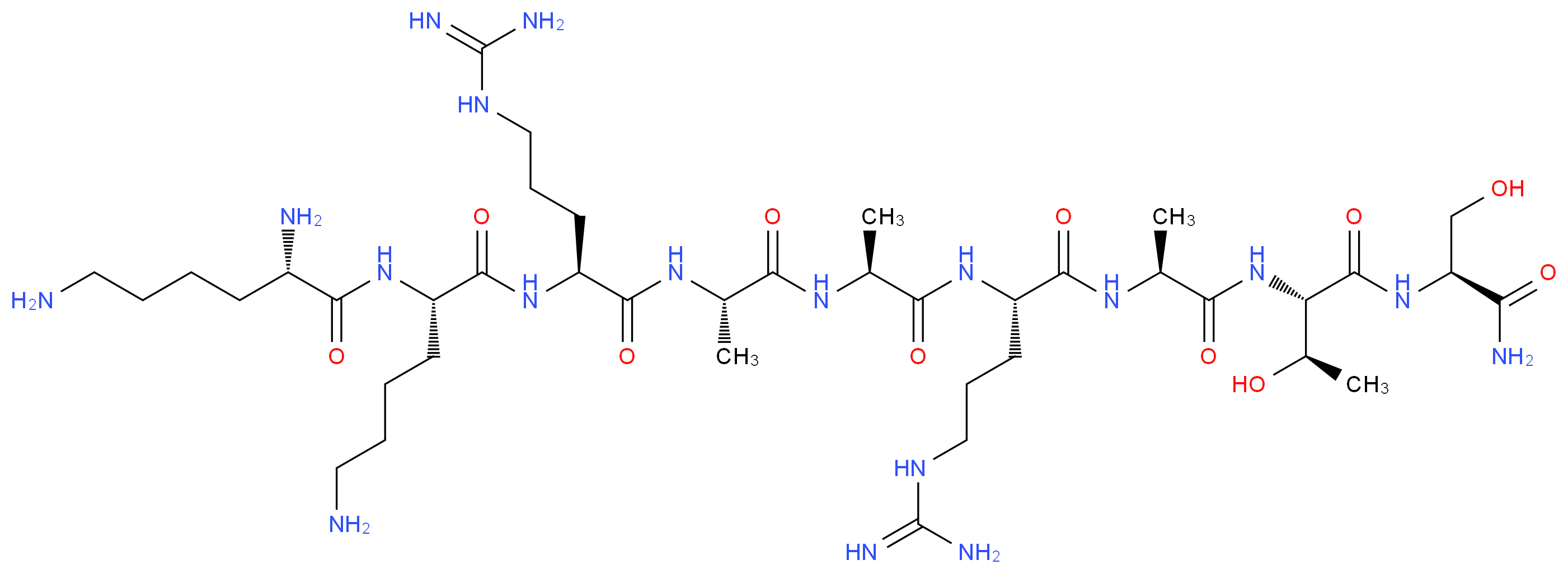 (2S)-6-amino-N-[(1S)-4-carbamimidamido-1-{[(1S)-1-{[(1S)-1-{[(1S)-4-carbamimidamido-1-{[(1S)-1-{[(1S,2R)-1-{[(1S)-1-carbamoyl-2-hydroxyethyl]carbamoyl}-2-hydroxypropyl]carbamoyl}ethyl]carbamoyl}butyl]carbamoyl}ethyl]carbamoyl}ethyl]carbamoyl}butyl]-2-[(2S)-2,6-diaminohexanamido]hexanamide_分子结构_CAS_119386-39-9