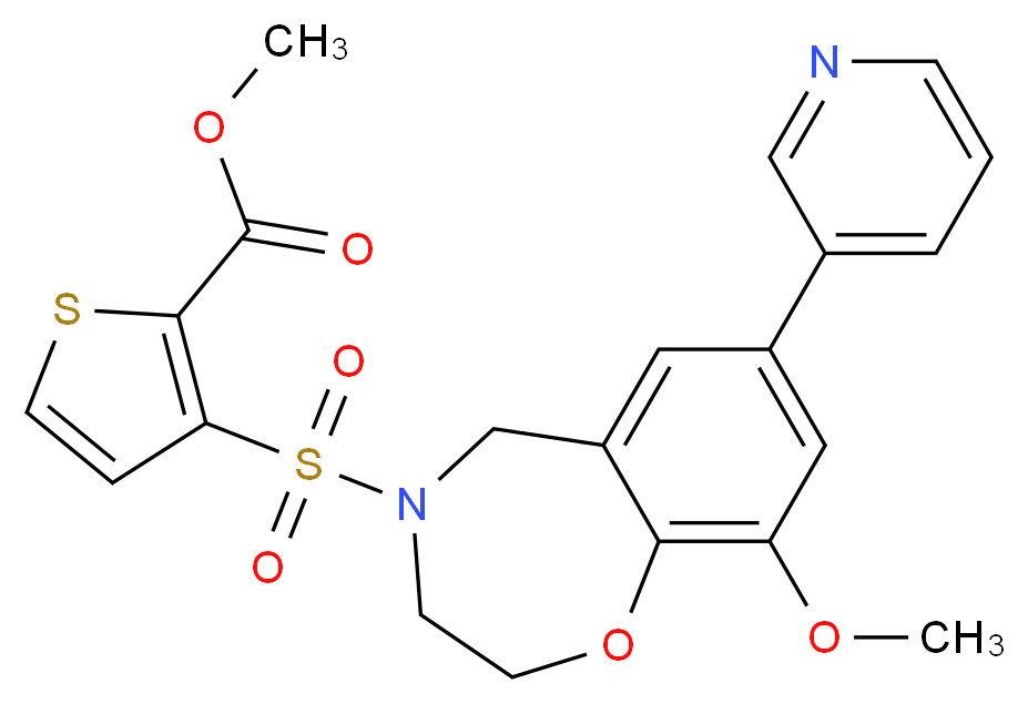 methyl 3-{[9-methoxy-7-(3-pyridinyl)-2,3-dihydro-1,4-benzoxazepin-4(5H)-yl]sulfonyl}-2-thiophenecarboxylate_分子结构_CAS_)