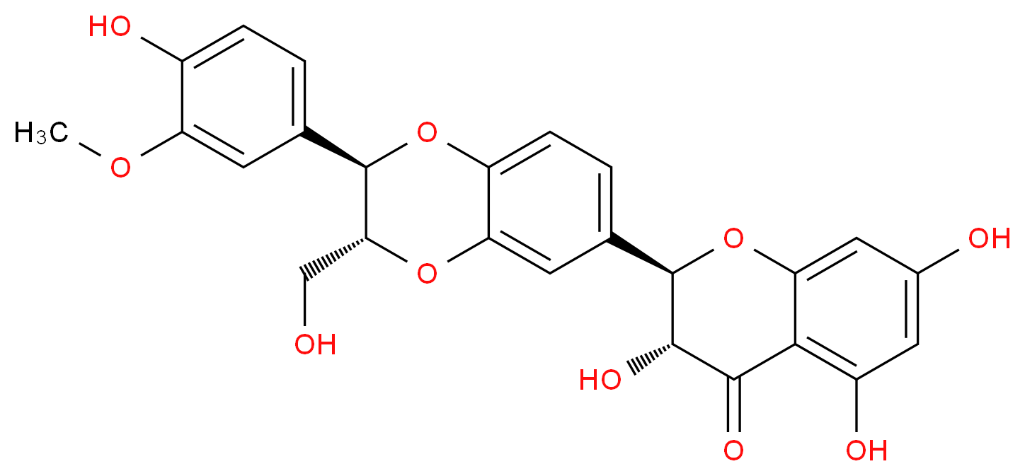 (2R,3R)-3,5,7-trihydroxy-2-[(2R,3R)-2-(4-hydroxy-3-methoxyphenyl)-3-(hydroxymethyl)-2,3-dihydro-1,4-benzodioxin-6-yl]-3,4-dihydro-2H-1-benzopyran-4-one_分子结构_CAS_142796-21-2