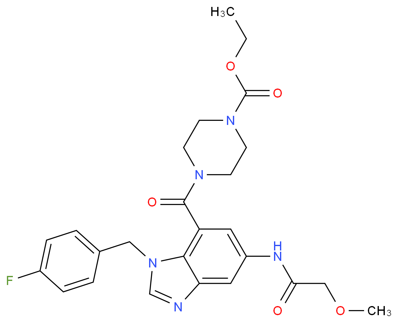 ethyl 4-({1-(4-fluorobenzyl)-5-[(methoxyacetyl)amino]-1H-benzimidazol-7-yl}carbonyl)-1-piperazinecarboxylate_分子结构_CAS_)