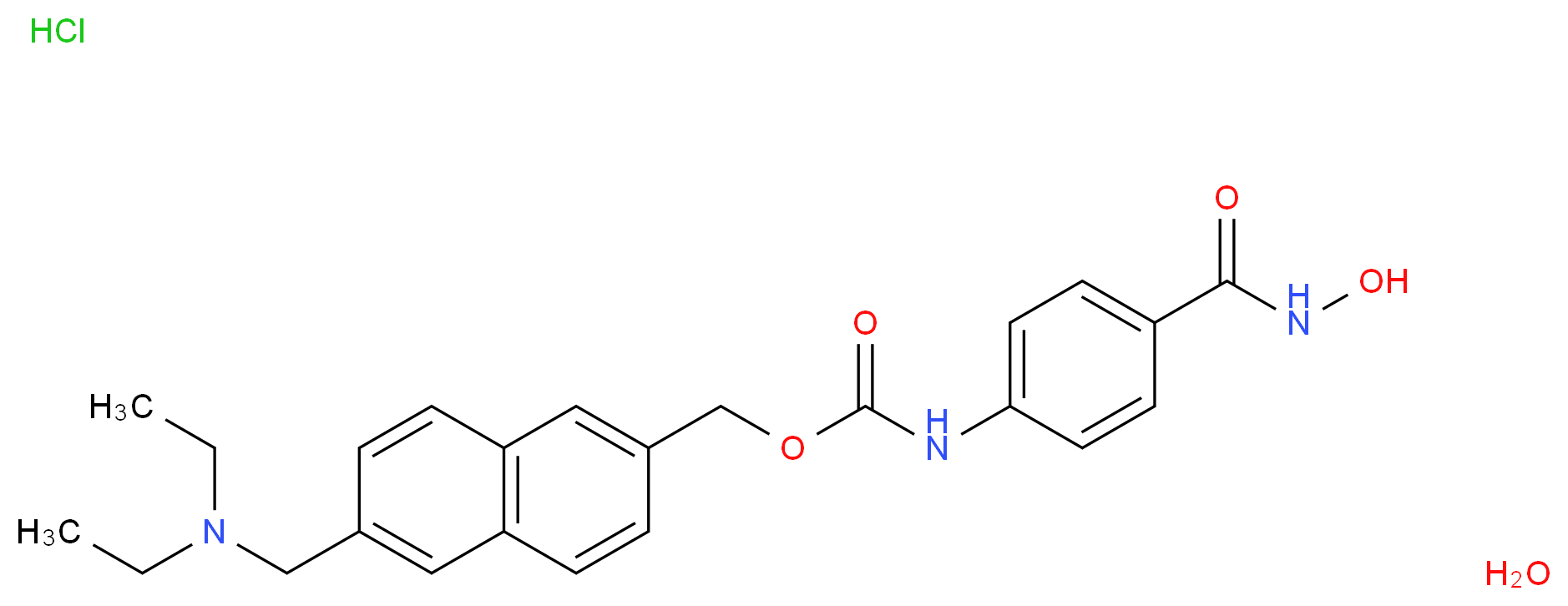hydrate {6-[(diethylamino)methyl]naphthalen-2-yl}methyl N-[4-(hydroxycarbamoyl)phenyl]carbamate hydrochloride_分子结构_CAS_732302-99-7