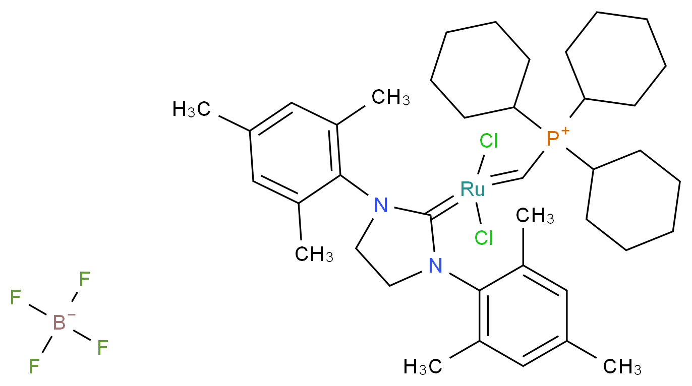 ({[1,3-bis(2,4,6-trimethylphenyl)imidazolidin-2-ylidene]dichlororutheniumylidene}methyl)tricyclohexylphosphanium; tetrafluoroboranuide_分子结构_CAS_832146-68-6