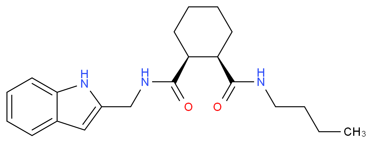 (1R*,2S*)-N-butyl-N'-(1H-indol-2-ylmethyl)-1,2-cyclohexanedicarboxamide_分子结构_CAS_)