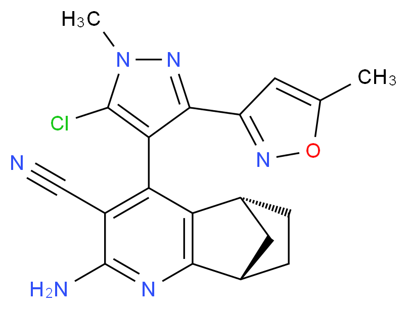 (5R*,8S*)-2-amino-4-[5-chloro-1-methyl-3-(5-methylisoxazol-3-yl)-1H-pyrazol-4-yl]-5,6,7,8-tetrahydro-5,8-methanoquinoline-3-carbonitrile_分子结构_CAS_)